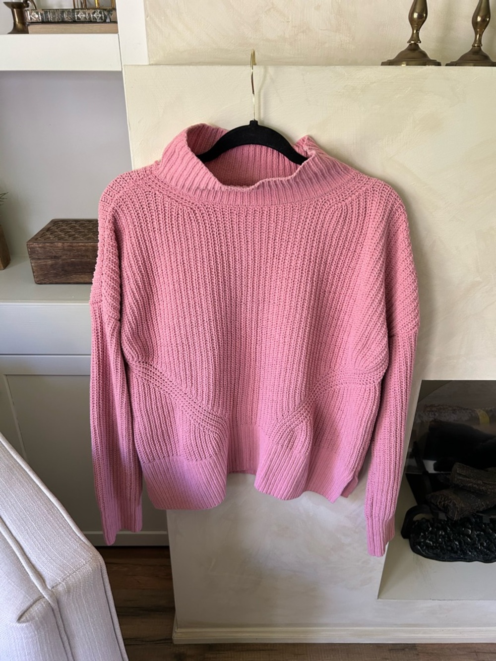 crown & ivy Pink Ribbed Cowl Neck Sweater
